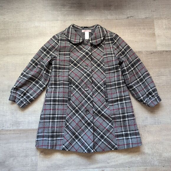 New Janie And Jack Girls Size 6 Pink Gray Plaid Wool Blended Jacket